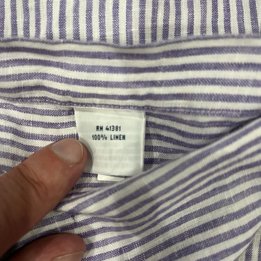 Polo Ralph Lauren Shirt 2XL White Purple Stripe Resort Linen Button Down Preppy